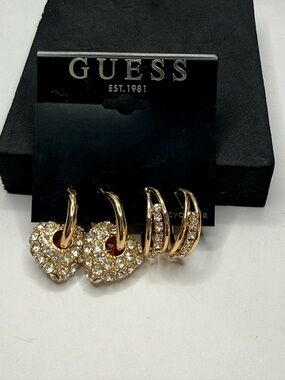 GUESS Gold Crystal Heart and Hoop Earring Set
